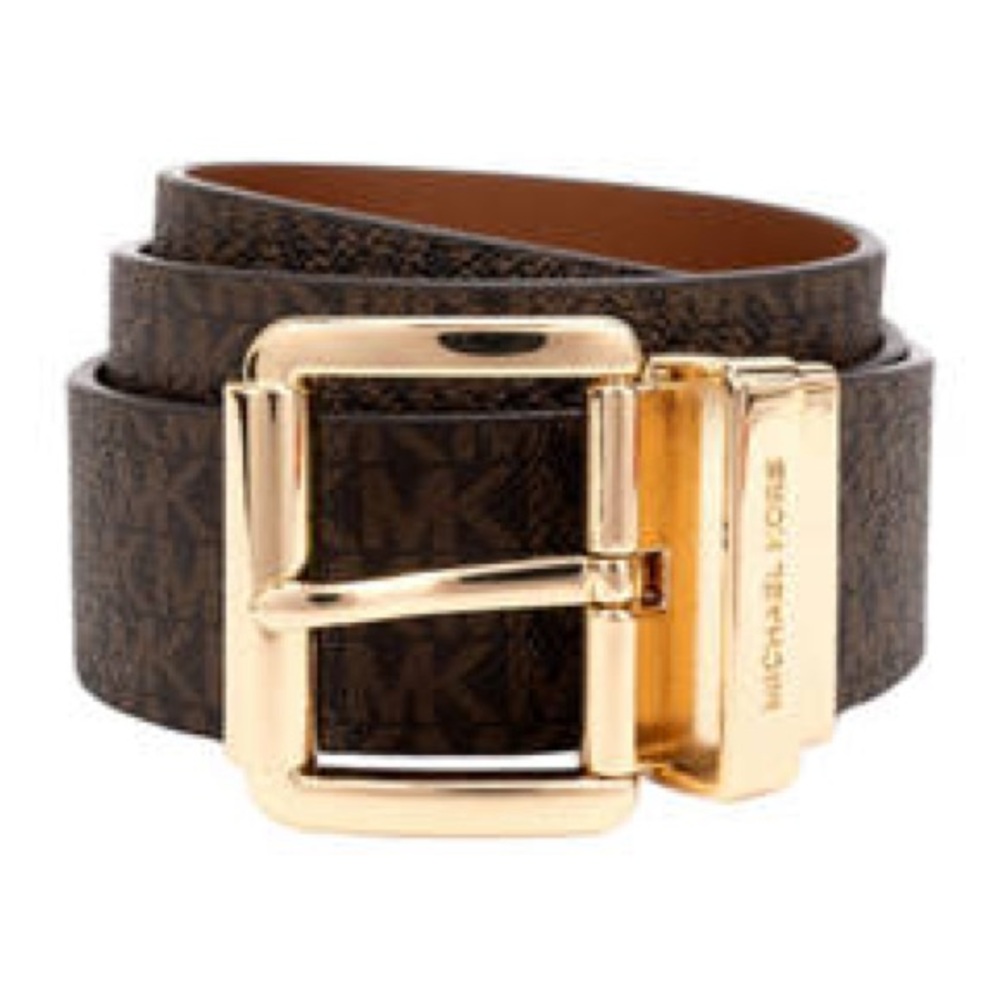 MICHAEL Michael‎ Kors Reversible Belt Patterned Belt with Gold Buckle Size S
